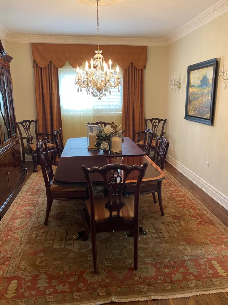 dated dining room that was transformed to a timeless updated dining room.