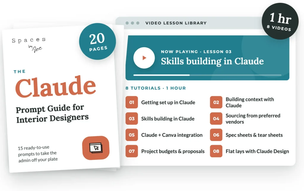 Claude prompts for interior designers: prompt guide and video lesson library from Spaces by Dee